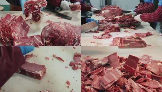 大块牛肉牛肉生产生产工艺源头生产工厂高清在线视频素材下载