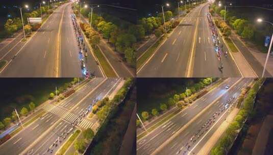 自行车队夜晚骑行高清在线视频素材下载