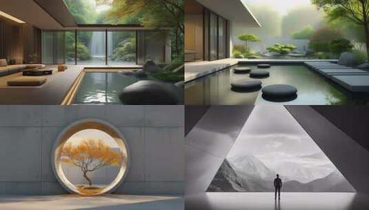 中式设计极简主义空间意境禅意意境水墨高清在线视频素材下载