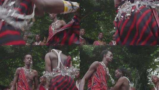 非洲坦桑尼亚非洲部落成员进行传统舞蹈表演高清在线视频素材下载