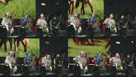 蒙古族艺人舞台演奏马头琴高清在线视频素材下载
