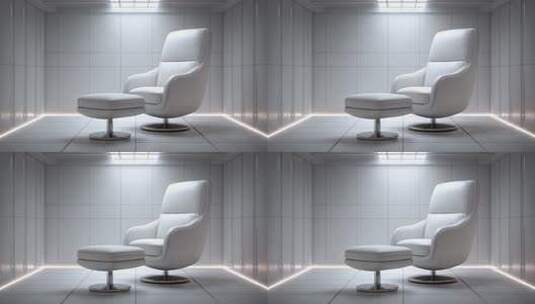 极简风格白色座椅与脚凳空间展示高清在线视频素材下载