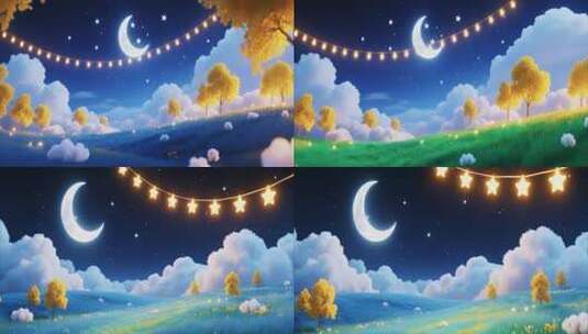 梦幻夜空下的田园风光高清在线视频素材下载