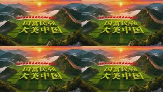 长城日出下的大美中国景观高清在线视频素材下载