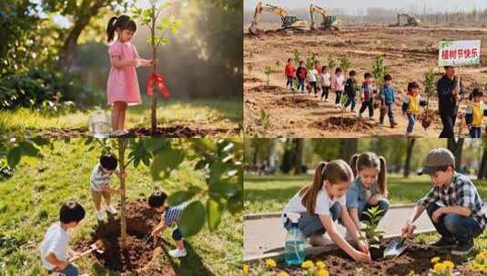 植树节 312 植树节儿童种树活动高清在线视频素材下载
