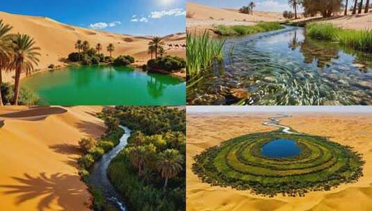 沙漠绿洲 沙漠中的绿洲奇景高清在线视频素材下载