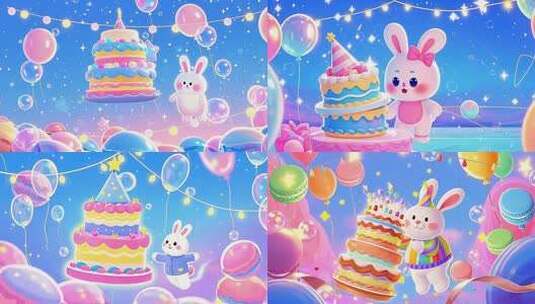 生日背景 儿童卡通小兔生日派对动画背景高清在线视频素材下载