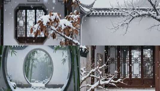 下雪天古建筑雪景中国风冬天古风美景高清在线视频素材下载