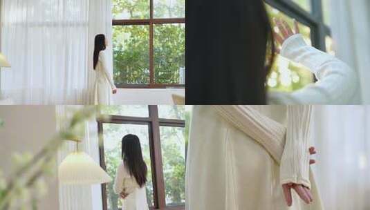 女生小清新呼吸 触摸阳光高清在线视频素材下载