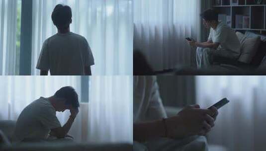 男子失业在家焦虑求职打电话高清在线视频素材下载