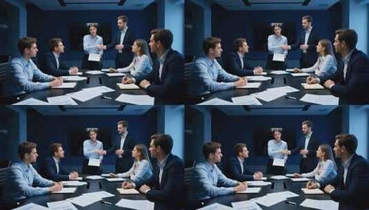 商务团队办公室会议握手场景高清在线视频素材下载