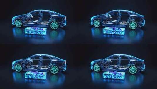 透明线框效果电动汽车展示高清在线视频素材下载