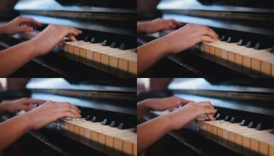 用手弹奏一架古老的古典钢琴高清在线视频素材下载