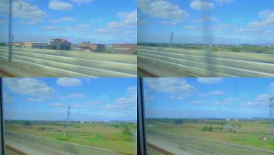 高速行驶的高铁动车窗外风光高清在线视频素材下载