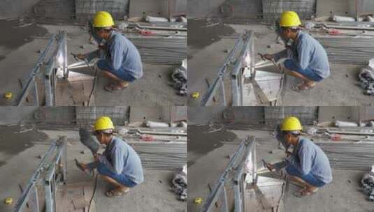 实拍电焊水泥工人施工高清在线视频素材下载