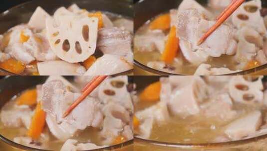 胡萝卜莲藕肉汤高清在线视频素材下载