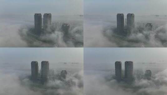上海中庚环球创意中心航拍平流雾高清在线视频素材下载