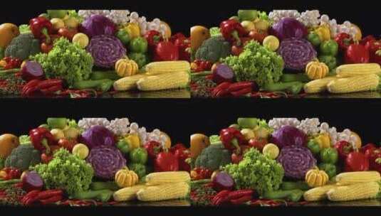 一堆生鲜蔬菜鲜艳新鲜可口美味高清在线视频素材下载