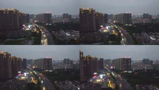 衡阳蔡伦大道夜景低空航拍高清在线视频素材下载