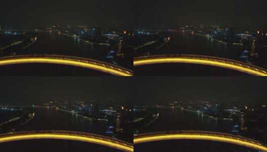 上海卢浦大桥夜景4K航拍高清在线视频素材下载