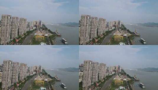 航拍湖北宜昌沿江大道CBD高楼高清在线视频素材下载