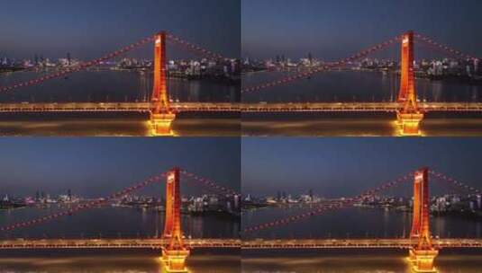 4k航拍武汉鹦鹉洲长江大桥夜景高清在线视频素材下载