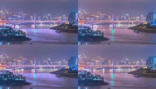 重庆市千厮门嘉陵江大桥夜景特写延时高清在线视频素材下载