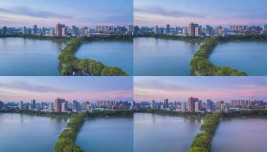 九江李公堤夏季黄昏航拍延时高清在线视频素材下载
