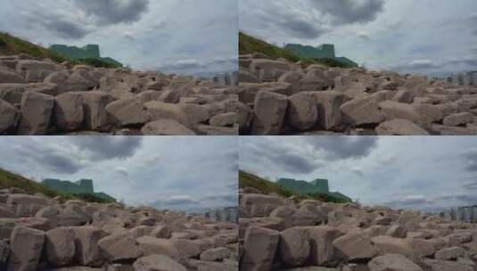 江岸河堤岩石高清在线视频素材下载