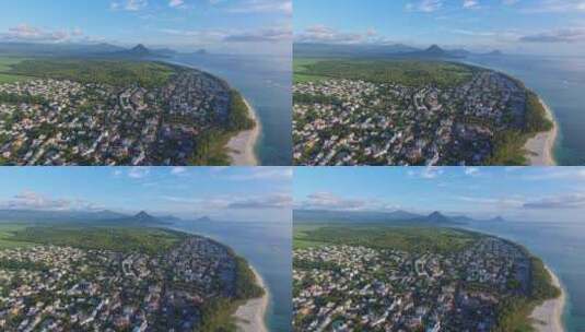 毛里求斯西部海岸小镇航拍延时高清在线视频素材下载