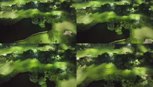 4K高尔夫球场夜景航拍高清在线视频素材下载