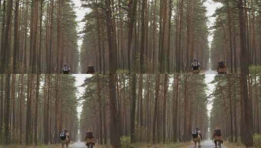 冬季在森林里骑自行的夫妇高清在线视频素材下载