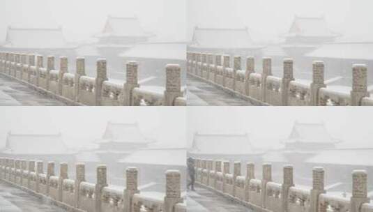 大雪中的故宫博物院内慢镜头景色高清在线视频素材下载