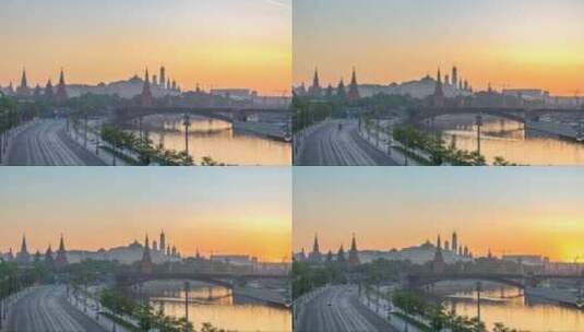 俄罗斯克里姆林宫莫斯科城市天际线日出时间高清在线视频素材下载