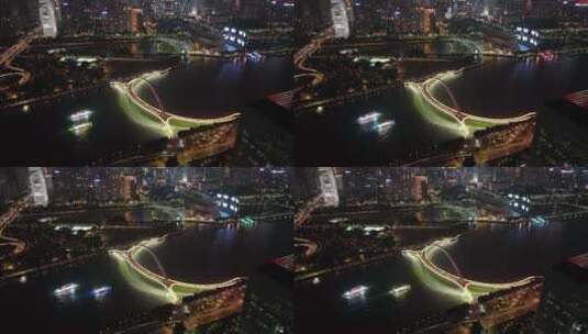 广州海心桥夜景航拍高清在线视频素材下载