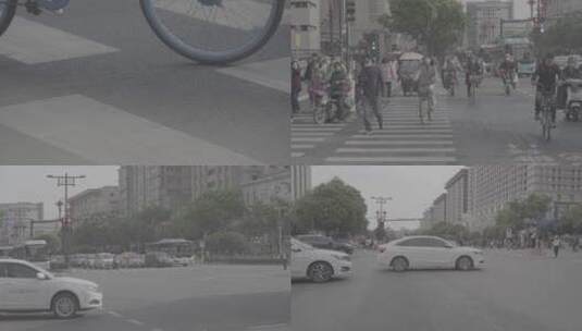 城市斑马线人流车流过马路高清在线视频素材下载