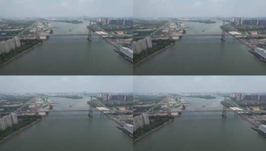 航拍广州番禺大桥交通车流高清在线视频素材下载