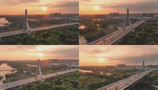 洛阳凌波大桥日落高清在线视频素材下载