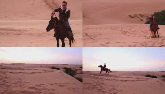 男人沙漠骑马 策马奔腾 自由自在骑马高清在线视频素材下载