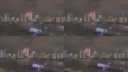 青岛五四广场灯光秀加无人机秀高清在线视频素材下载