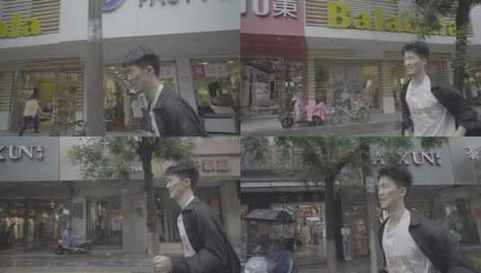 男人在雨中奔跑高清在线视频素材下载