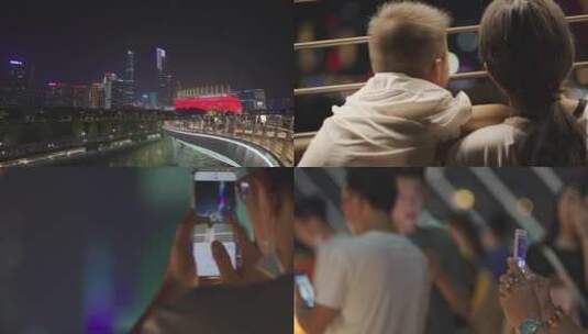 夜游海心桥上的人高清在线视频素材下载