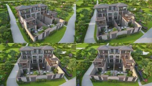 联排别墅建筑模型动画展示高清在线视频素材下载