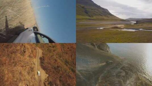 自驾游宣传片 航拍旅行的汽车道路高清在线视频素材下载