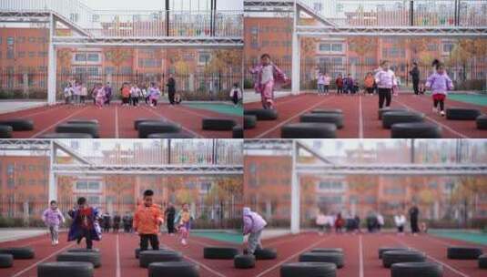 幼儿园小朋友障碍赛跑高清在线视频素材下载