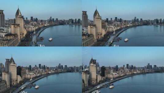 上海外滩海关大楼万国建筑清晨日出航拍高清在线视频素材下载