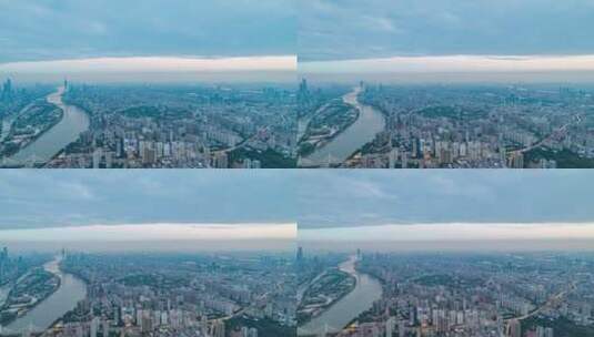 广州珠江岸城市建筑与天空云彩航拍延时高清在线视频素材下载