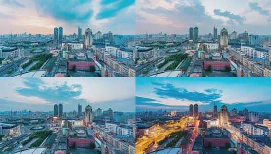中国哈尔滨城市风光日转夜延时高清在线视频素材下载