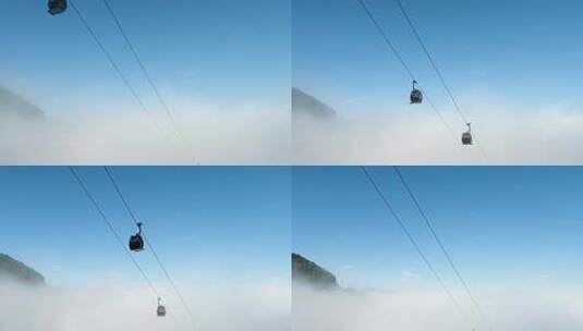 索道缆车观光滑行桥旅游客穿梭白云海素材高清在线视频素材下载