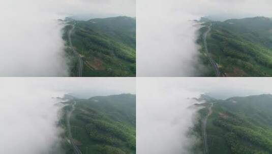 杭州富阳安顶山富春江茶园云雾航拍高清在线视频素材下载